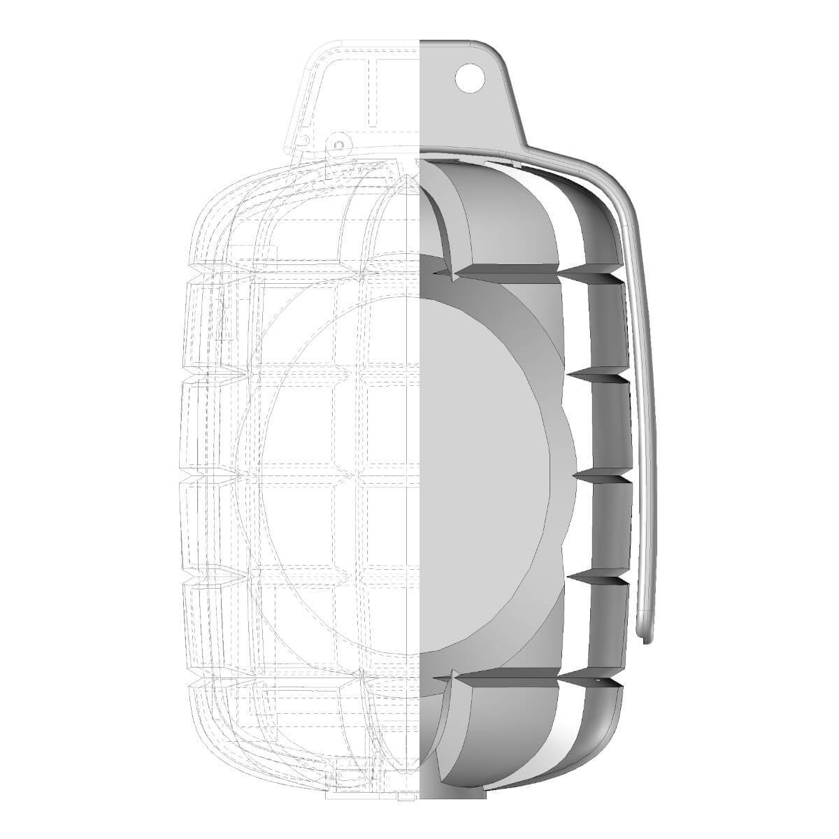 Arbeitsprobe von Freelancer 306. Eine Handgranate als Bildschirm skizziert und in 3D.