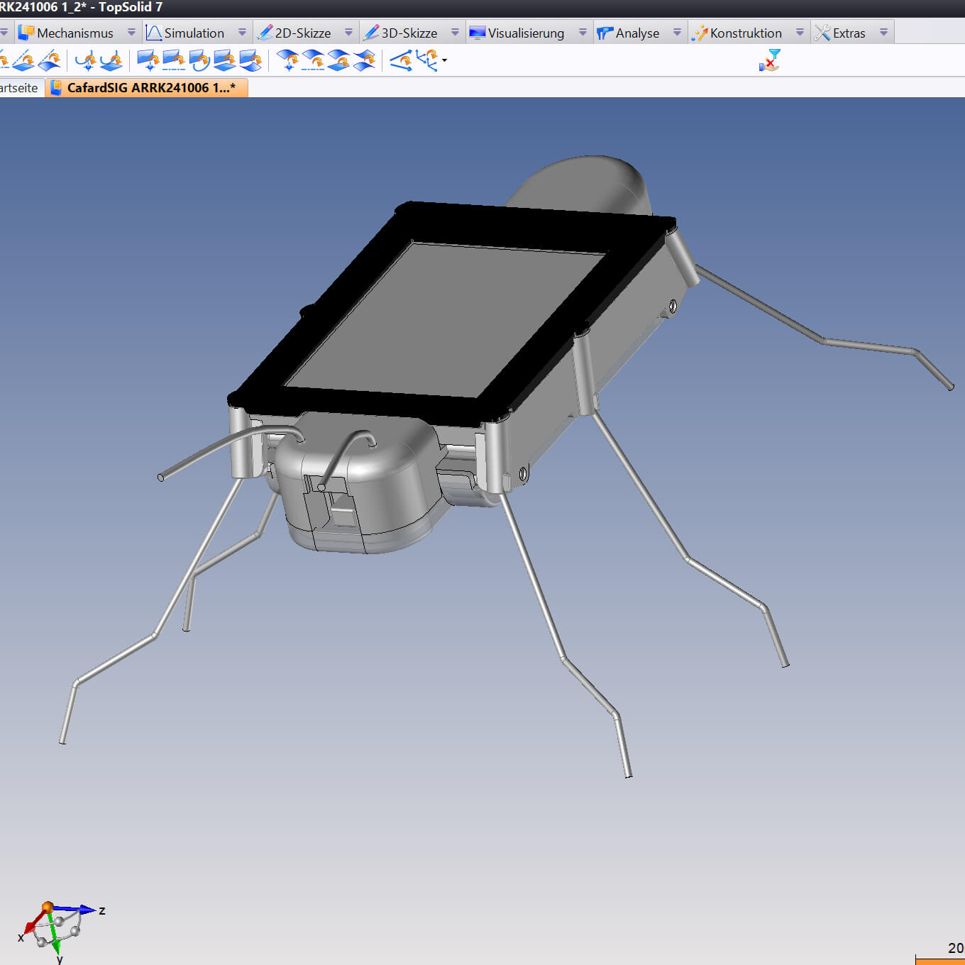 Arbeitsprobe von Freelancer 306. Ein Käfer mit Bildschirm als 3D Zeichnung in TopSolid.