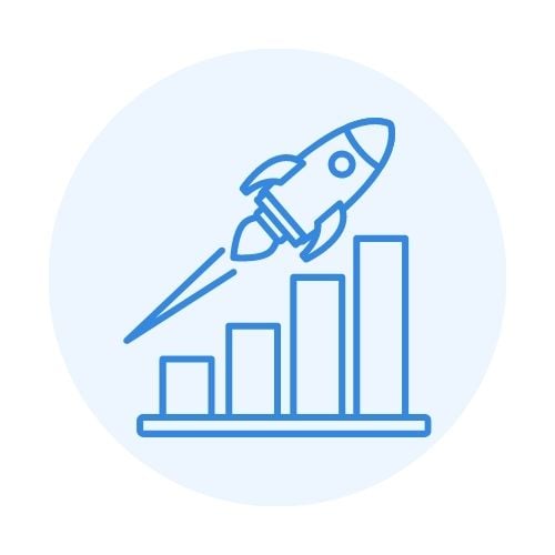 Rakete über Balkendiagramme.