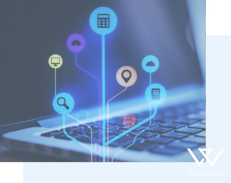 Bild von Laptop mit Datennetzwerk.