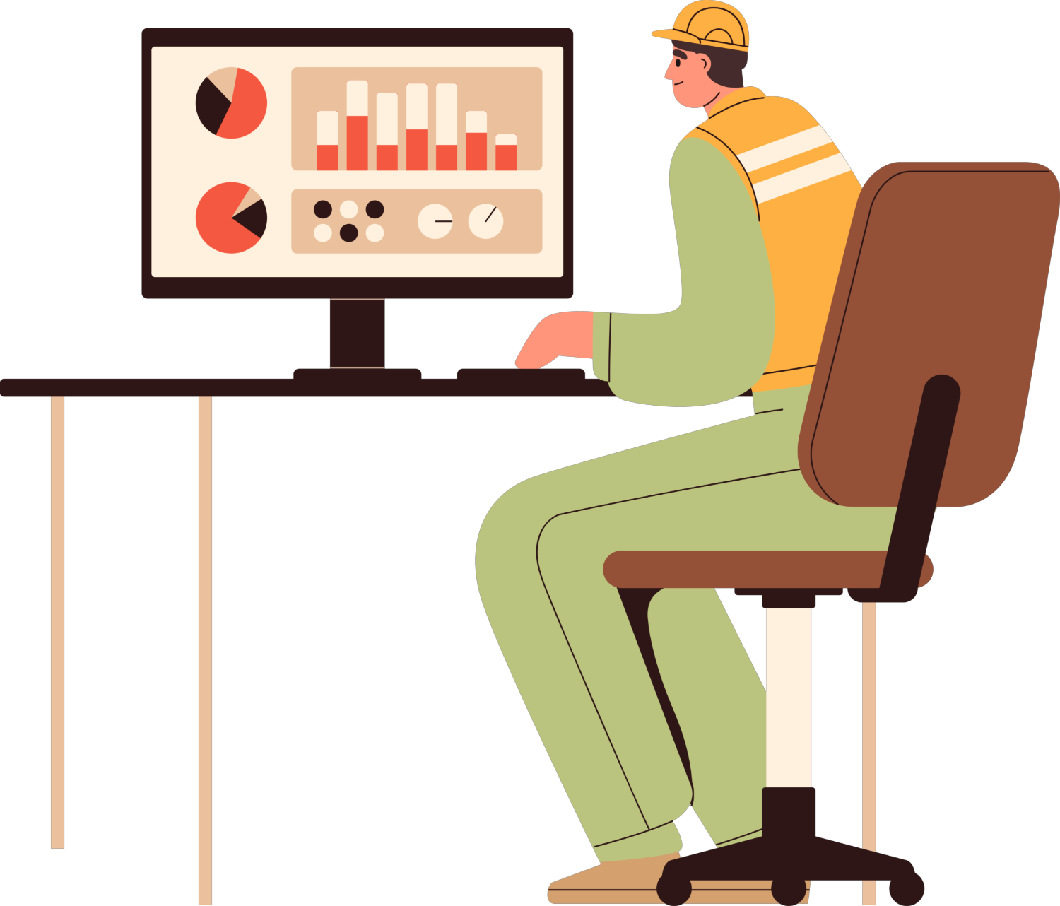 Grafik eines Produktionsmitarbeiters am Computer